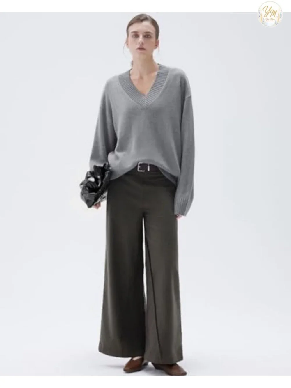 Cashmere Blend Oversized V-Neck Long Sleeve Pullover Sweater